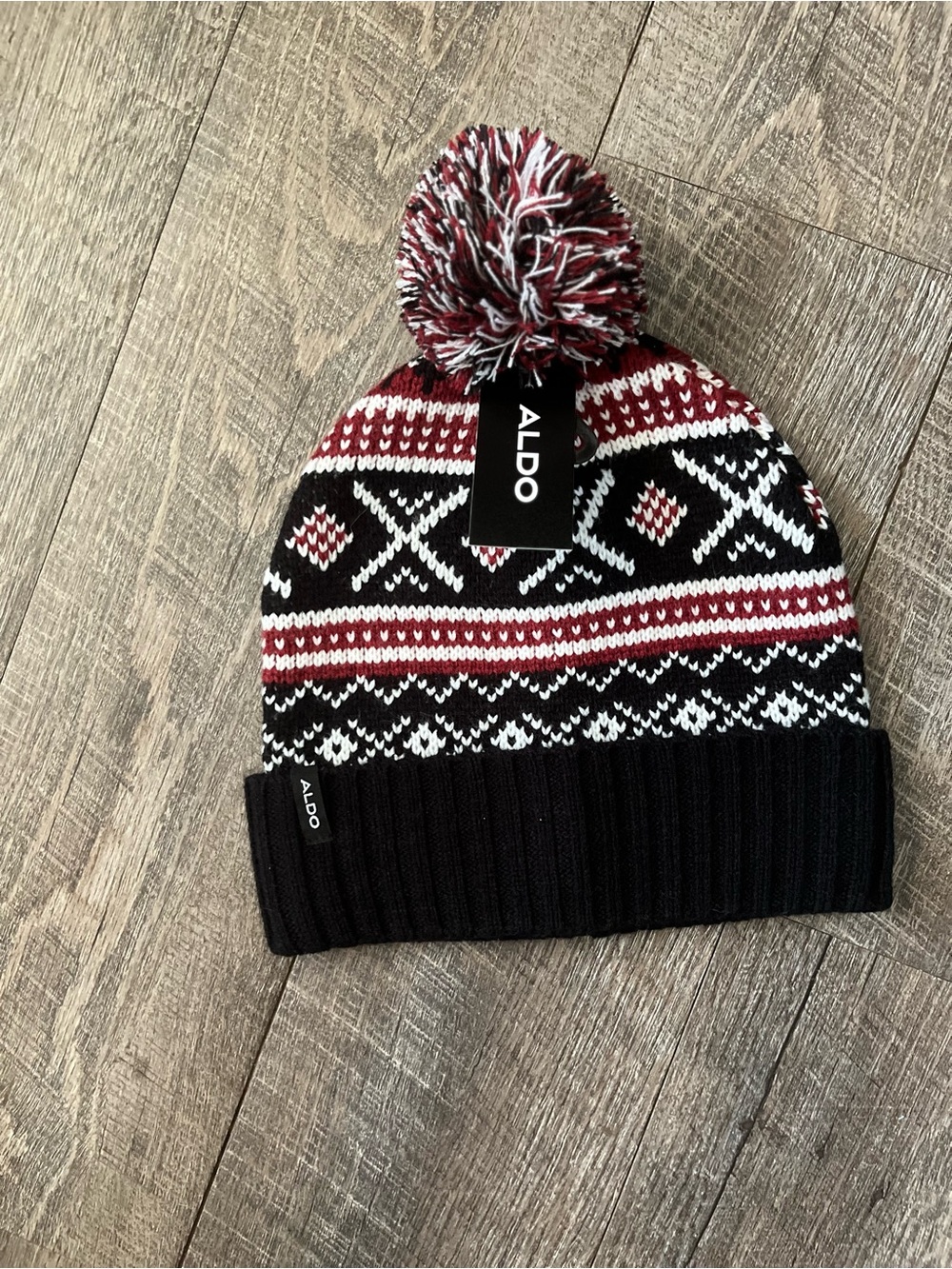 ALDO Men's Fair Isle Pom Beanie - Black, Burgundy & White